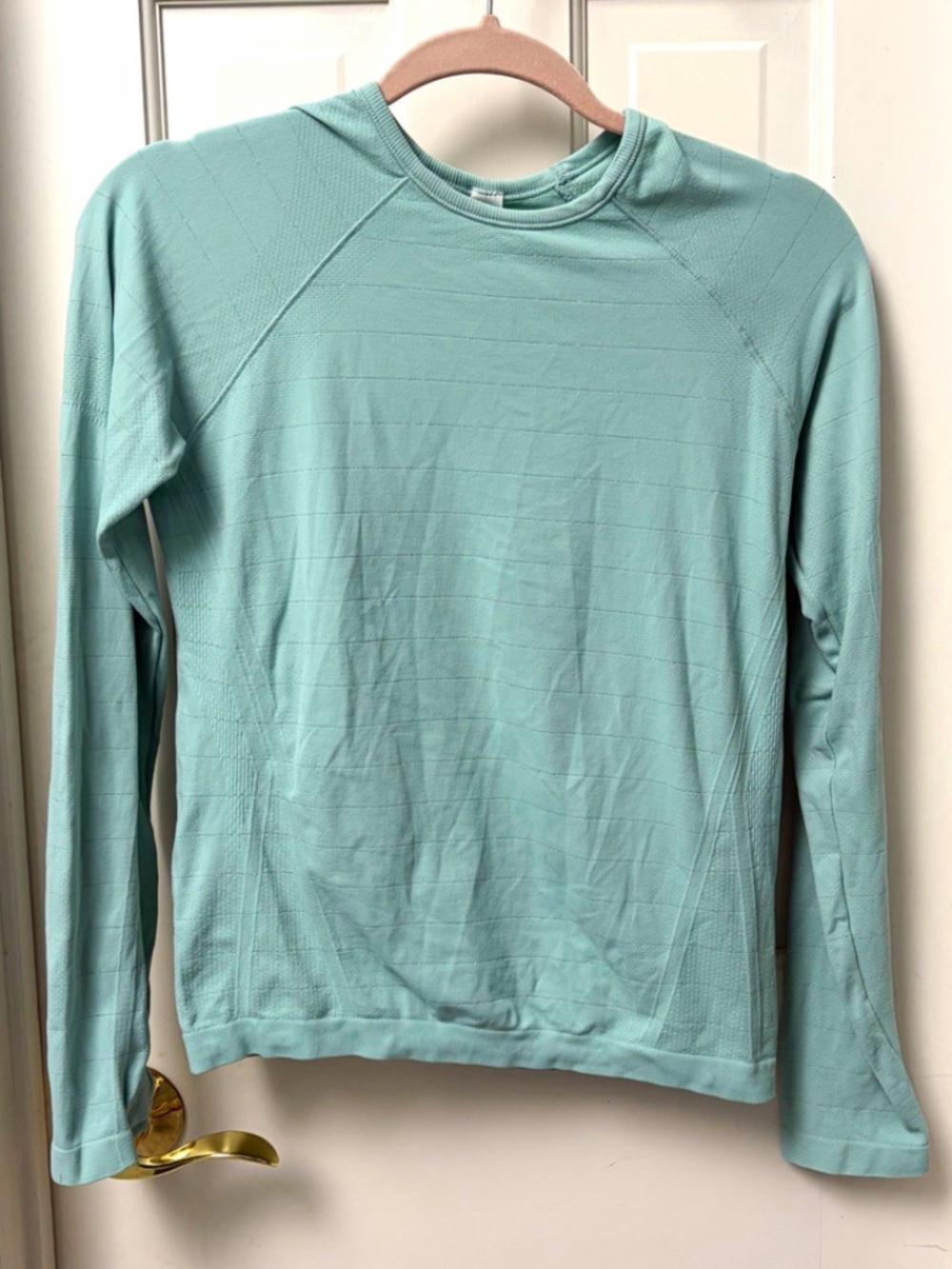 Athleta Girl XL/14 Teal Long Sleeve Power Up Top Silver Metallic Detail